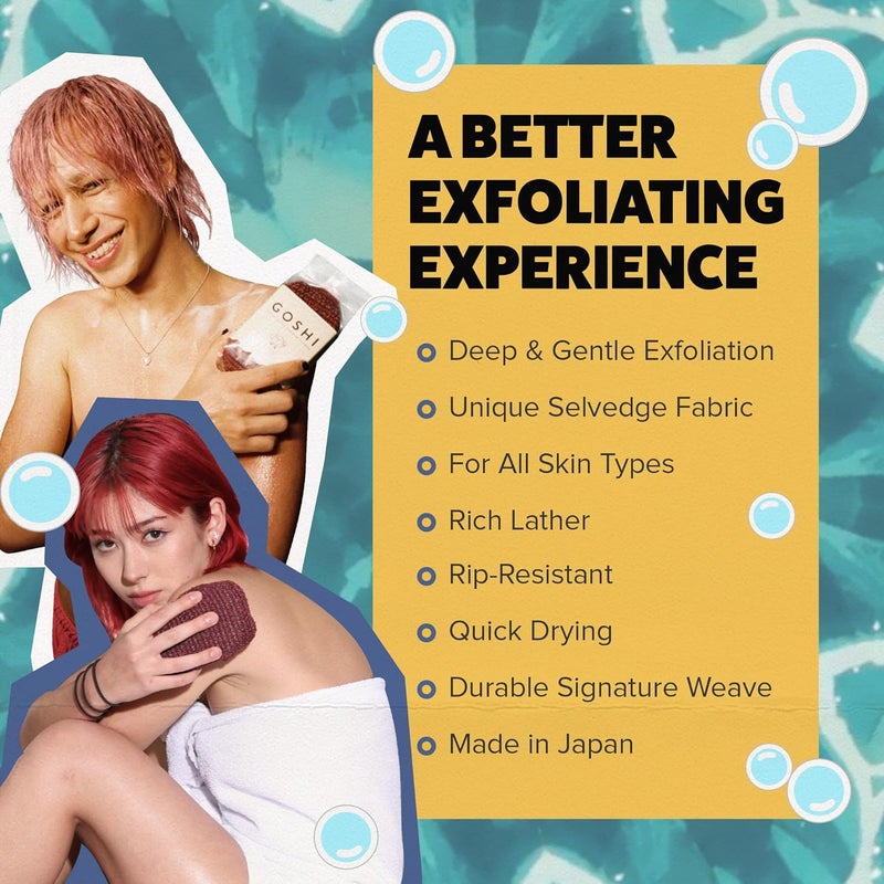 GOSHI Exfoliating Shower Sponge - Rip-Resistant, Rapid-Drying Exfoliating Bath Sponge for All Skin Types - Brick Red - Made in Japan - Image 2